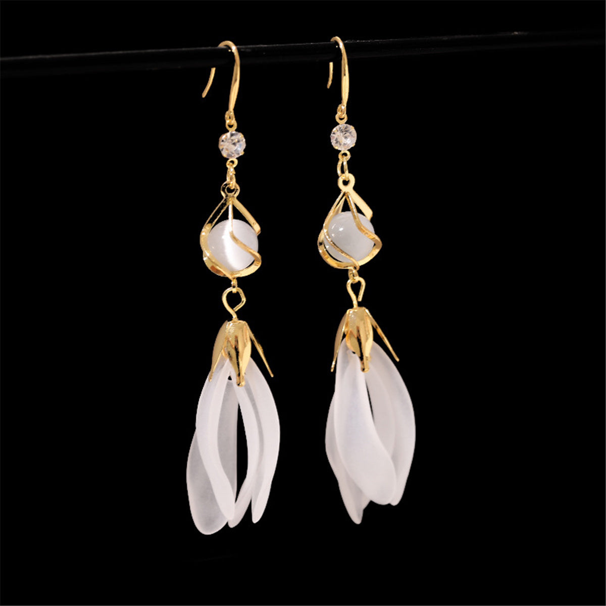 Quartz and Cubic Zirconia 18K Gold-Plated Magnolia Bead Drop Earrings, gold drop earrings for women, styled look