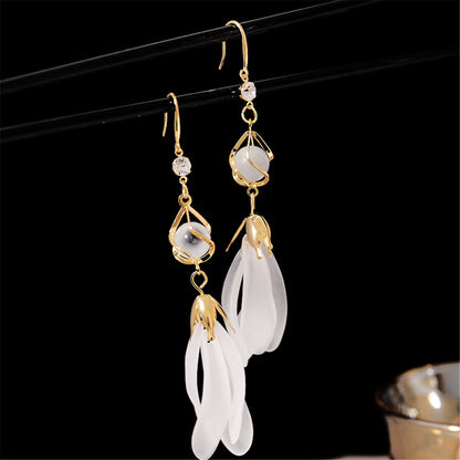 Quartz and Cubic Zirconia 18K Gold-Plated Magnolia Bead Drop Earrings, gold drop earrings for women, lifestyle look