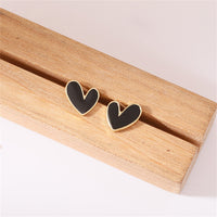 Black Enamel & 18k Gold-Plated Heart Stud Earrings
