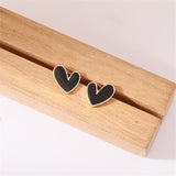 Black Enamel & 18k Gold-Plated Heart Stud Earrings