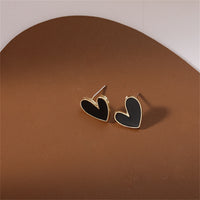 Black Enamel & 18k Gold-Plated Heart Stud Earrings