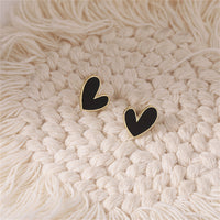 Black Enamel & 18k Gold-Plated Heart Stud Earrings