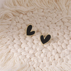 Black Enamel & 18K Gold-Plated Heart Stud Earrings
