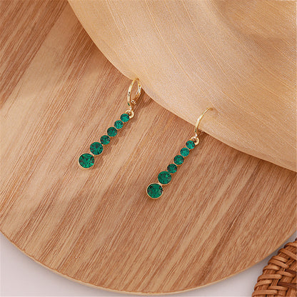 Green Crystal and 18K Gold-Plated Bar Drop Earrings, gold drop earrings for women, elegant gift for her, detail close-up