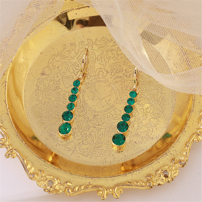 Green Crystal and 18K Gold-Plated Bar Drop Earrings, gold drop earrings for women, elegant gift for her, lifestyle look