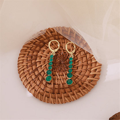 Green Crystal and 18K Gold-Plated Bar Drop Earrings, gold drop earrings for women, elegant gift for her, side view