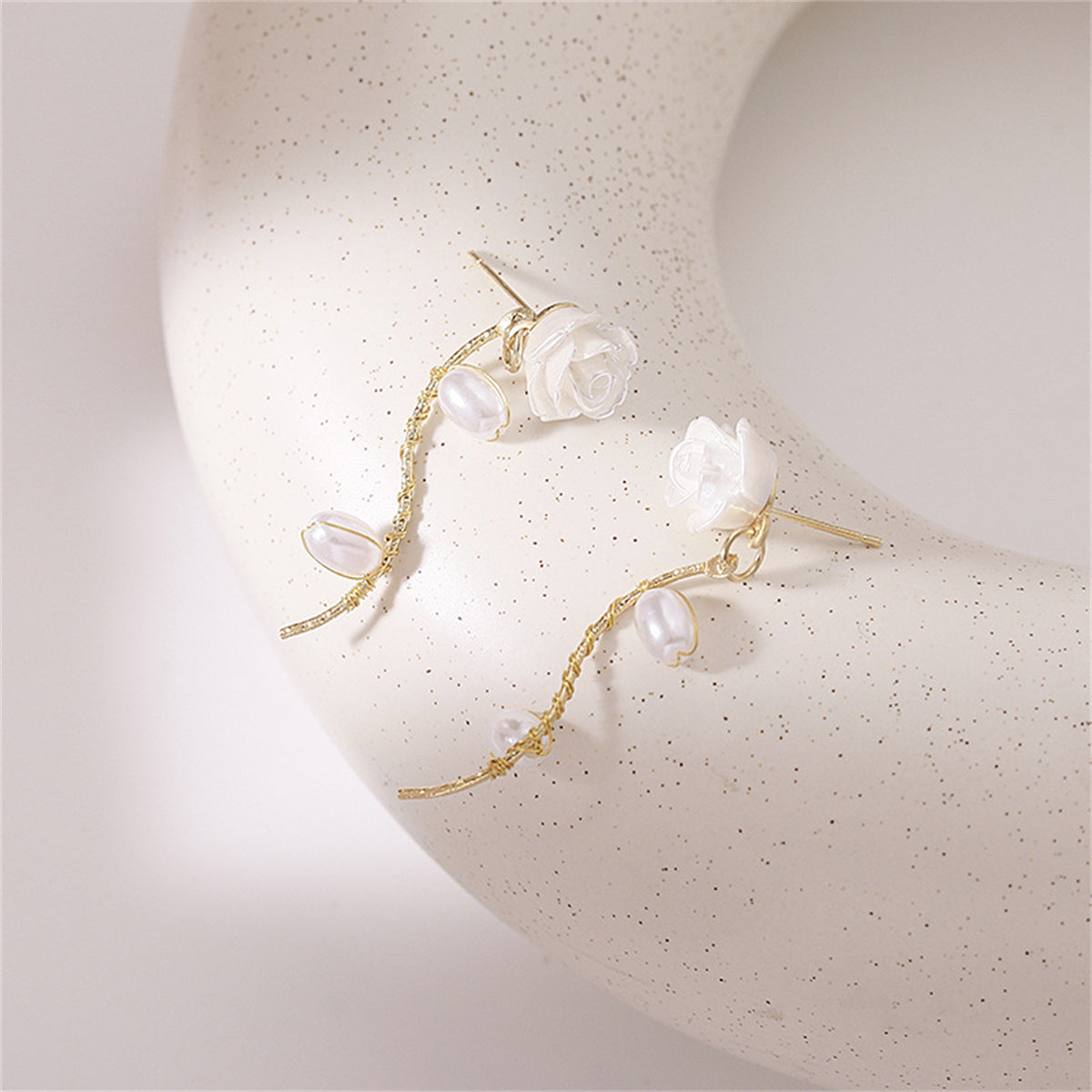Pearl and Resin 18K Gold-Plated Rose Drop Earrings, gold drop earrings for women, vintage-inspired design, lifestyle look