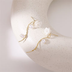 Pearl & Resin 18K Gold-Plated Rose Drop Earrings