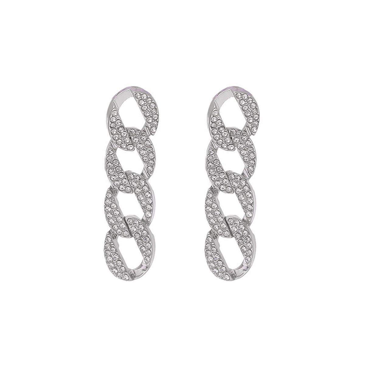 Cubic Zirconia and Silver-Plated Cable Chain Drop Earrings, silver drop earrings for women, everyday style, front view