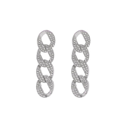Cubic Zirconia and Silver-Plated Cable Chain Drop Earrings, silver drop earrings for women, everyday style, front view