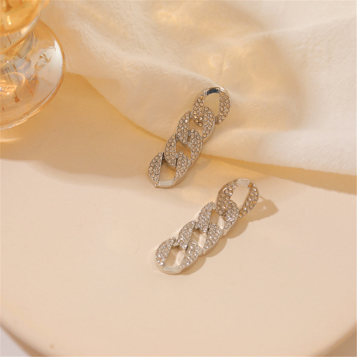 Cubic Zirconia and Silver-Plated Cable Chain Drop Earrings, silver drop earrings for women, everyday style, styled look