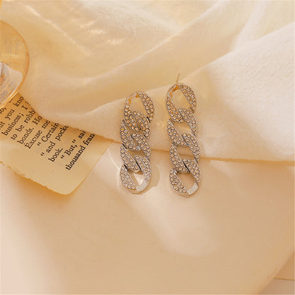 Cubic Zirconia and Silver-Plated Cable Chain Drop Earrings, silver drop earrings for women, everyday style, detail close-up