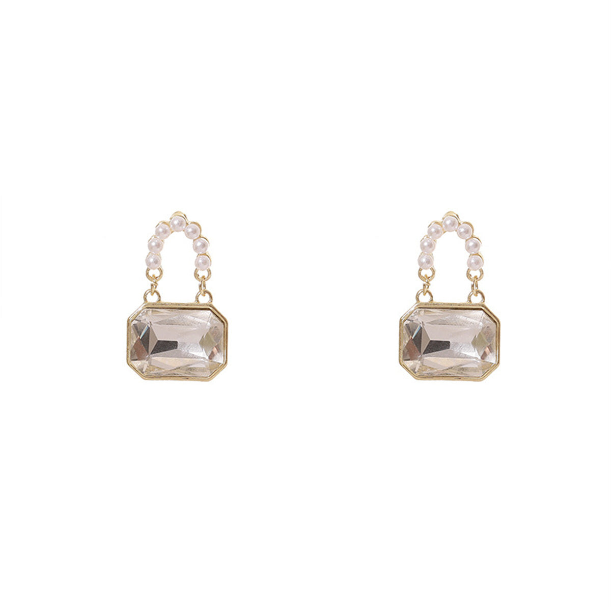 Pearl and Crystal 18K Gold-Plated Handbag Drop Earrings, gold drop earrings for women, everyday style, side view
