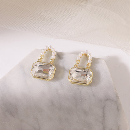 Pearl and Crystal 18K Gold-Plated Handbag Drop Earrings, gold drop earrings for women, everyday style, lifestyle look