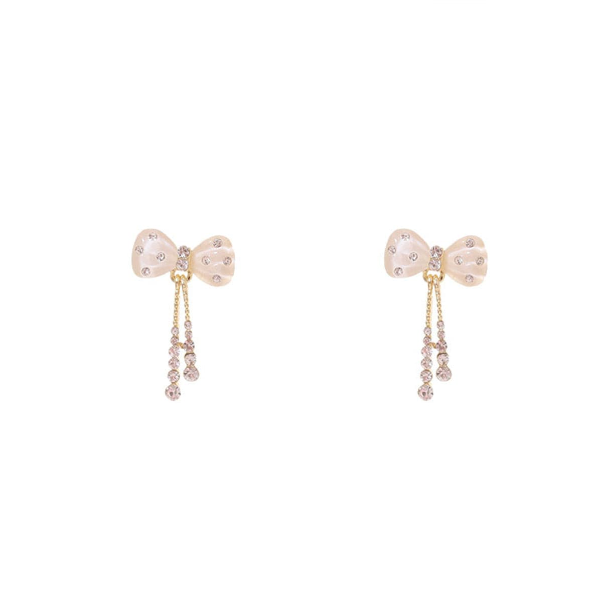 Quartz and 18K Gold-Plated Cubic Zirconia-Accent Bow Tassel Drop Earrings, gold drop earrings for women, front view