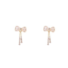 Quartz & 18K Gold-Plated Cubic Zirconia-Accent Bow Tassel Drop Earrings