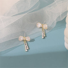 Quartz & 18K Gold-Plated Cubic Zirconia-Accent Bow Tassel Drop Earrings