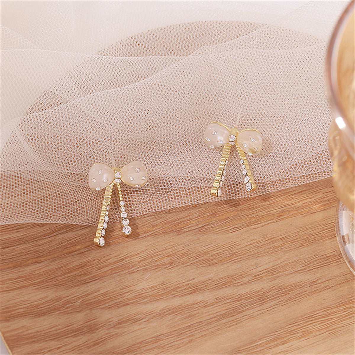 Quartz and 18K Gold-Plated Cubic Zirconia-Accent Bow Tassel Drop Earrings, gold drop earrings for women, lifestyle look