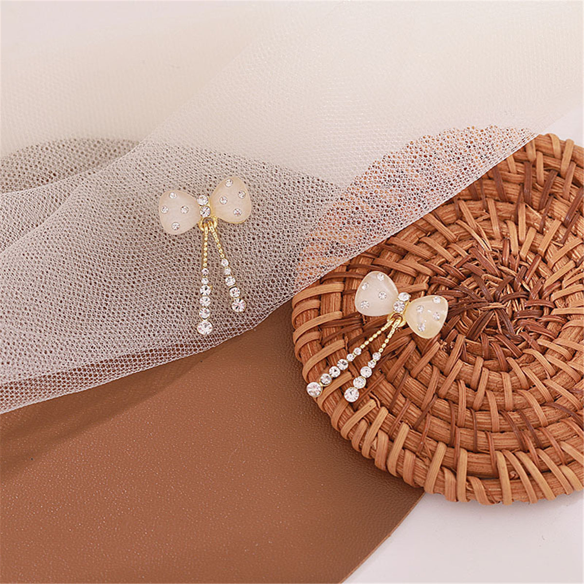 Quartz and 18K Gold-Plated Cubic Zirconia-Accent Bow Tassel Drop Earrings, gold drop earrings for women, styled look