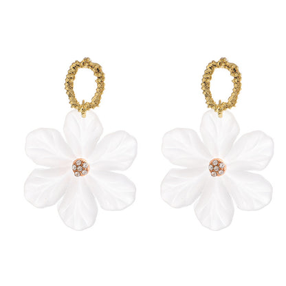 Cubic Zirconia and Acrylic 18K Gold-Plated Flower Drop Earrings, gold drop earrings for women, front view