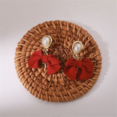 Pearl & Polyster 18K Gold-Plated Bow Drop Earring