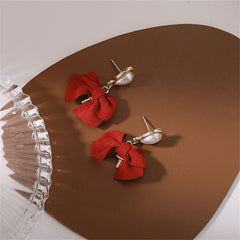 Pearl & Polyster 18K Gold-Plated Bow Drop Earring
