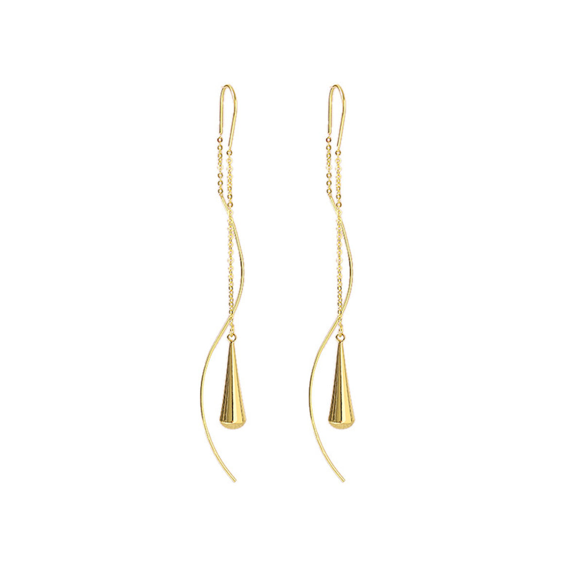18K Gold-Plated Threader Drop Earrings, gold drop earrings for women, dainty minimalist design, front view