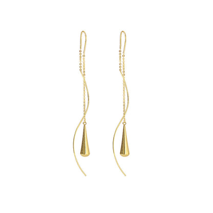 18K Gold-Plated Threader Drop Earrings, gold drop earrings for women, dainty minimalist design, front view