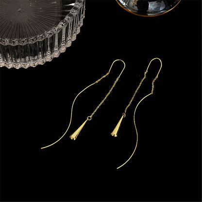 18K Gold-Plated Threader Drop Earrings, gold drop earrings for women, dainty minimalist design, styled look