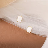 White Enamel & 18k Gold-Plated Curved Rectangle Stud Earrings