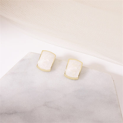 White Enamel and 18K Gold-Plated Curved Rectangle Stud Earrings, gold stud earrings for women, detail close-up