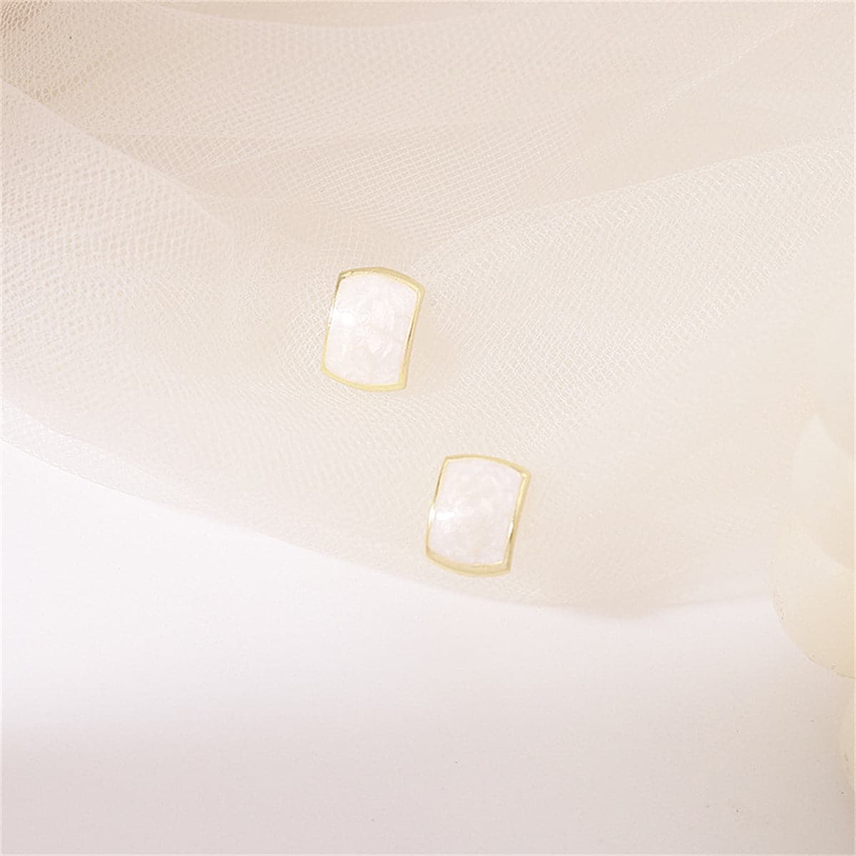 White Enamel and 18K Gold-Plated Curved Rectangle Stud Earrings, gold stud earrings for women, everyday style, side view