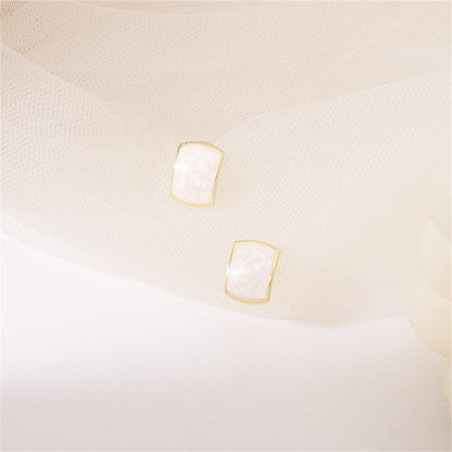 White Enamel and 18K Gold-Plated Curved Rectangle Stud Earrings, gold stud earrings for women, everyday style, side view