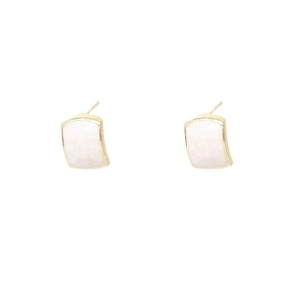 White Enamel and 18K Gold-Plated Curved Rectangle Stud Earrings, gold stud earrings for women, everyday style, front view