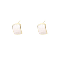 White Enamel & 18k Gold-Plated Curved Rectangle Stud Earrings