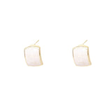 White Enamel & 18k Gold-Plated Curved Rectangle Stud Earrings
