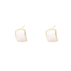 White Enamel & 18K Gold-Plated Curved Rectangle Stud Earrings