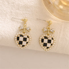 Black Enamel & Pearl 18K Gold-Plated Crystal-Accent Bow Heart Drop Earrings