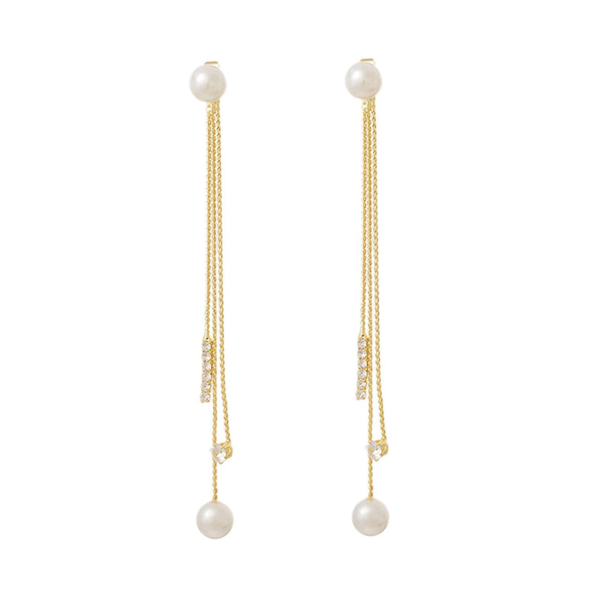 Pearl and Cubic Zirconia 18K Gold-Plated Beaded Tassel Ear Jackets, gold drop earrings for women, front view
