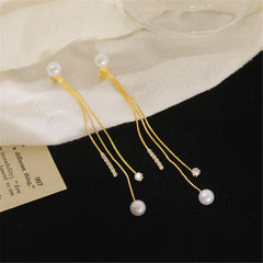Pearl & Cubic Zirconia 18K Gold-Plated Beaded Tassel Ear Jackets