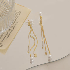 Pearl & Cubic Zirconia 18K Gold-Plated Beaded Tassel Ear Jackets