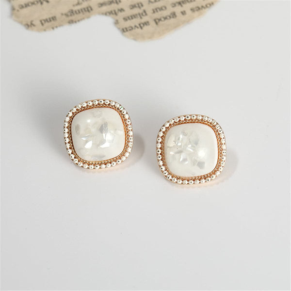 Shell & 18k Gold-Plated Square Stud Earrings