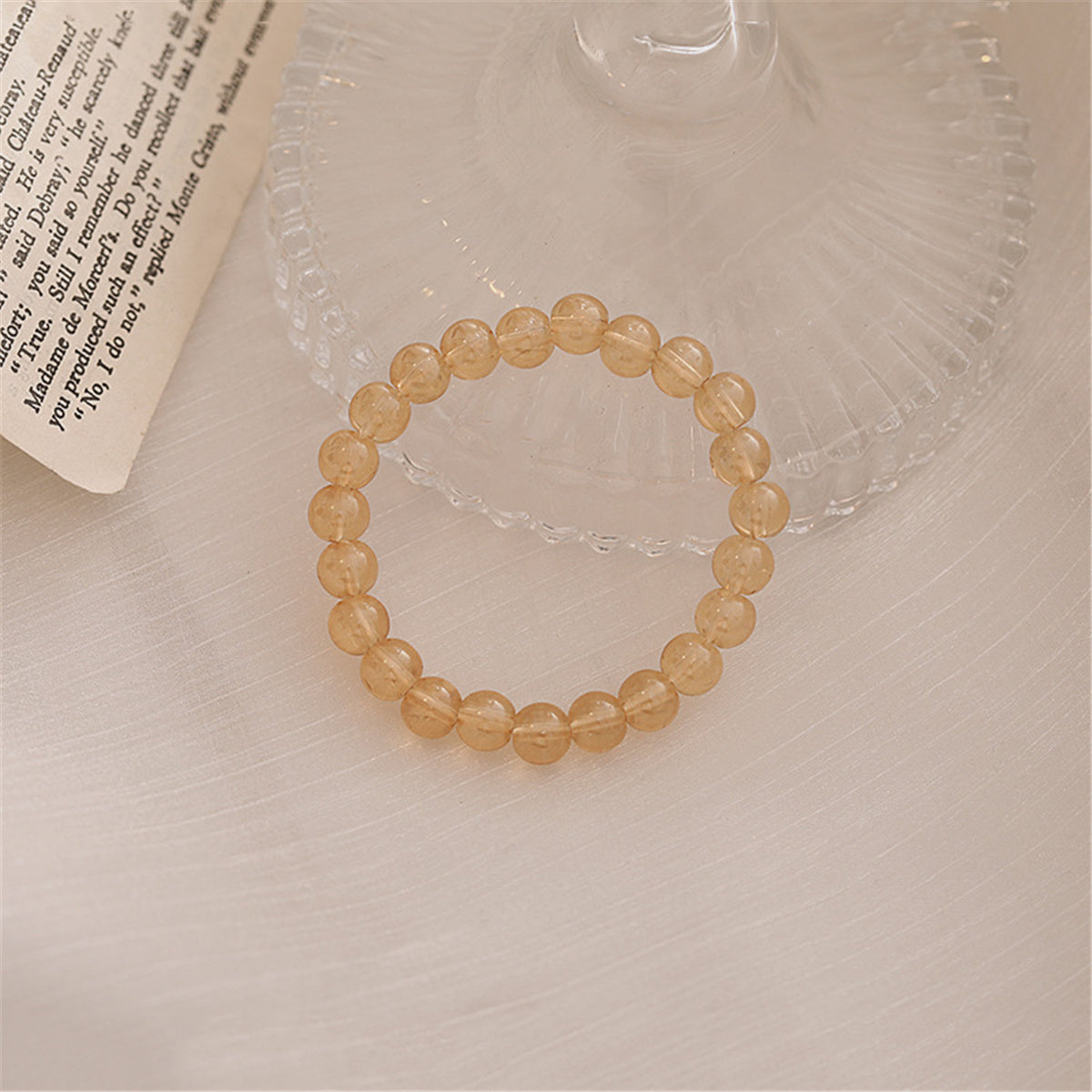 Light Brown Beaded Stretch Bracelet, bracelet for women, vintage-inspired design, lifestyle look