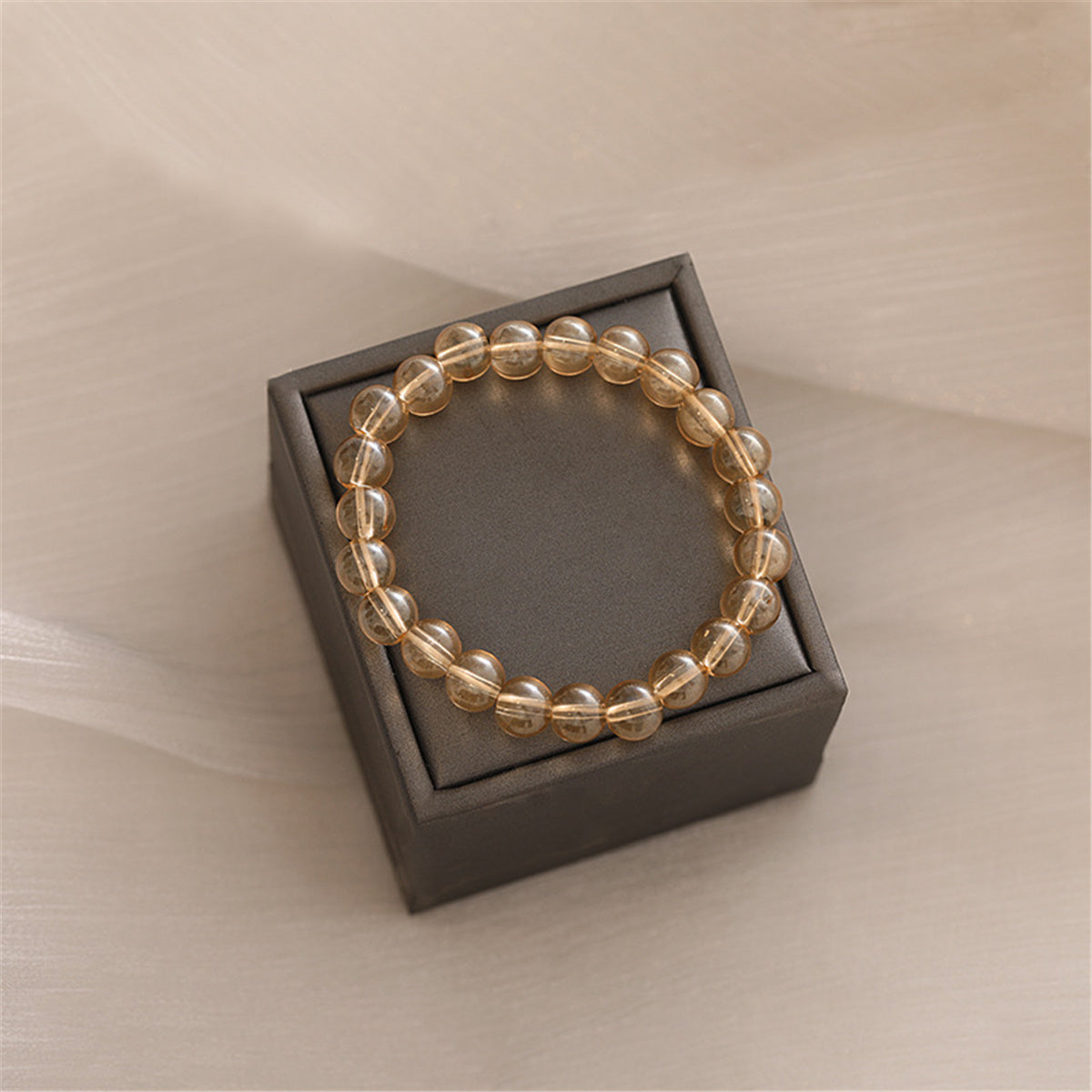 Light Brown Beaded Stretch Bracelet, bracelet for women, vintage-inspired design, side view