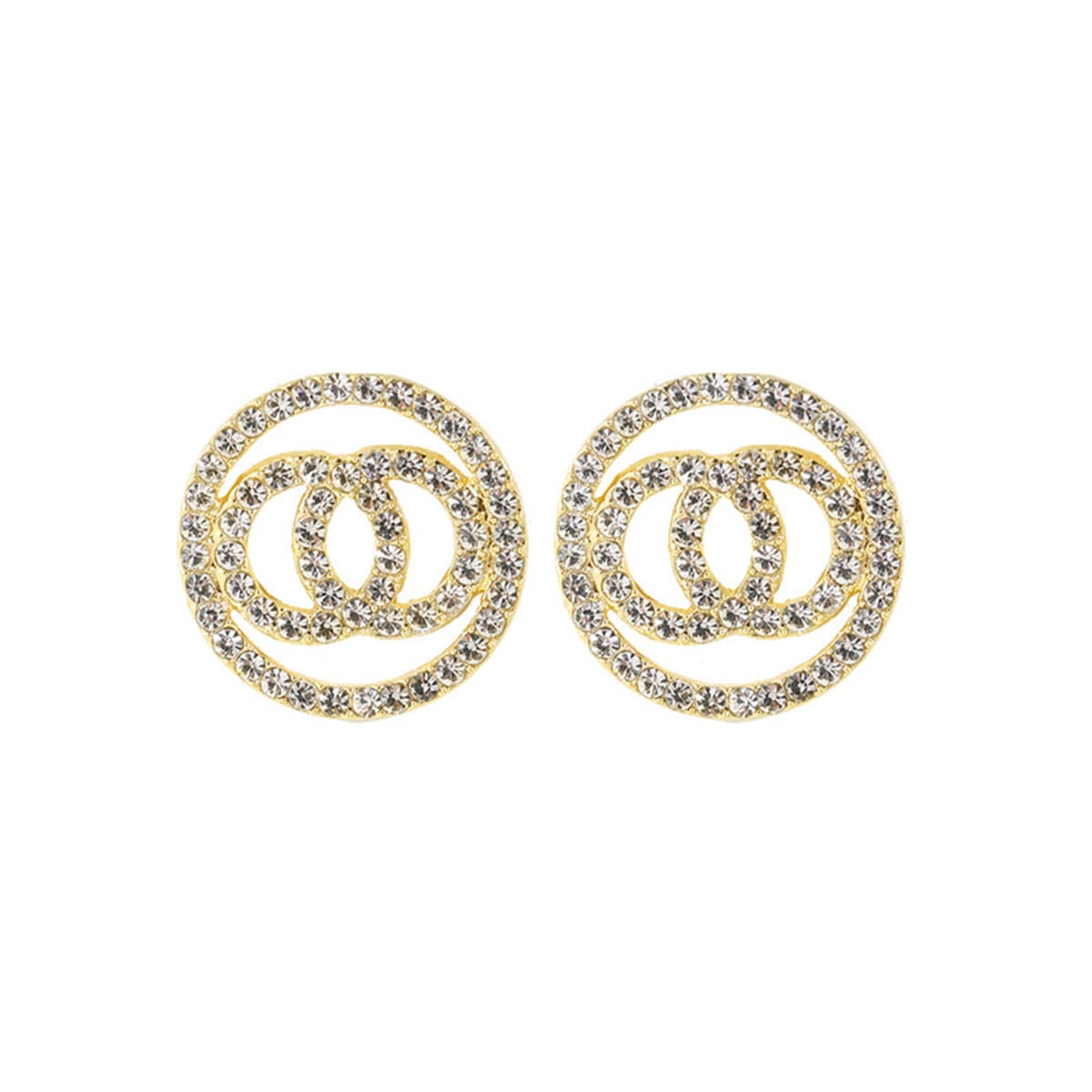 Cubic Zirconia and 18K Gold-Plated Pavé Linked Circle Stud Earrings, gold stud earrings for women, front view