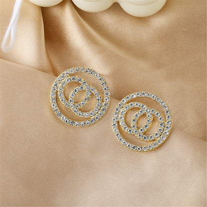 Cubic Zirconia and 18K Gold-Plated Pavé Linked Circle Stud Earrings, gold stud earrings for women, lifestyle look