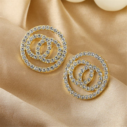 Cubic Zirconia and 18K Gold-Plated Pavé Linked Circle Stud Earrings, gold stud earrings for women, side view
