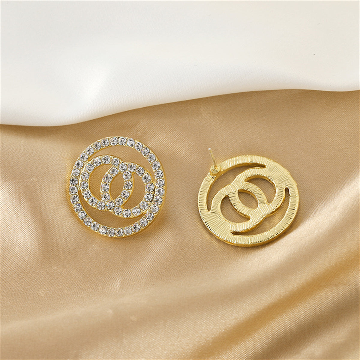 Cubic Zirconia and 18K Gold-Plated Pavé Linked Circle Stud Earrings, gold stud earrings for women, styled look