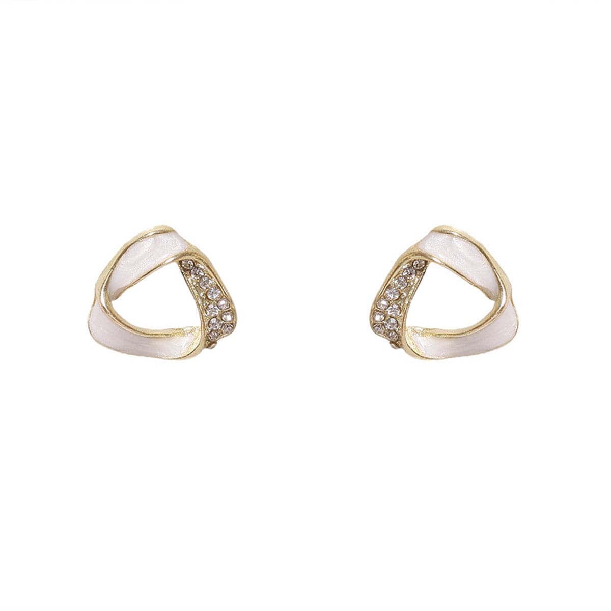 Cubic Zirconia and 18K Gold-Plated Twisted Triangle Stud Earrings, gold stud earrings for women, everyday style, front view