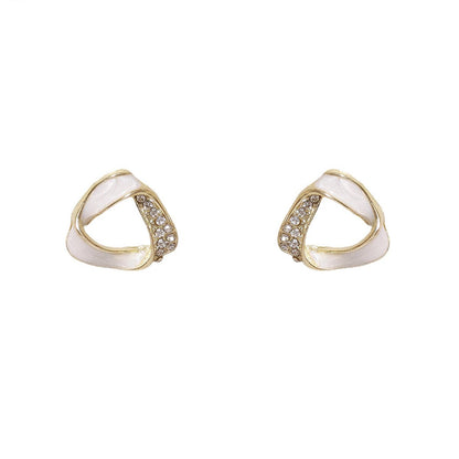 Cubic Zirconia and 18K Gold-Plated Twisted Triangle Stud Earrings, gold stud earrings for women, everyday style, front view